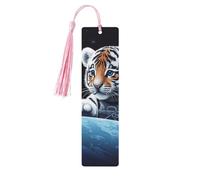 Lot de 5 marque-pages en bois pour homme et femme - Marque-pages en bois uniques faits à la main avec pampille - Petit tigre dans l'espace - Cadeau d'anniversaire pour les amateurs de livres, les
