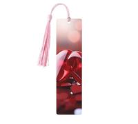 Lot de 5 marque-pages en bois pour homme et femme - Marque-pages en bois uniques faits à la main avec pampille - Motif cœurs rouges - Pour les amateurs de livres, les anniversaires, les enseignants