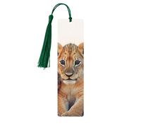 Lot de 5 marque-pages en bois pour homme et femme - Marque-pages uniques faits à la main avec pampille - Petit lion - Pour les amateurs de livres, les anniversaires, les enseignants