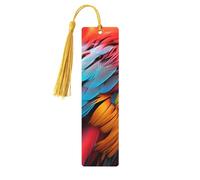 Lot de 5 marque-pages en bois pour homme et femme - Marque-pages uniques faits à la main avec pampille - Plumes colorées - Pour les amateurs de livres, les anniversaires, les enseignants
