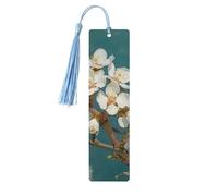 Lot de 5 marque-pages en bois pour homme et femme - Marque-pages uniques faits à la main avec pampille - Marque-page en forme de fleur d'amandier - Cadeau d'anniversaire pour les enseignants