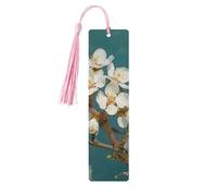 Lot de 5 marque-pages en bois pour homme et femme - Marque-pages uniques faits à la main avec pampille - Marque-page en forme de fleur d'amandier - Cadeau d'anniversaire pour les enseignants