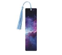 Lot de 5 marque-pages en bois pour homme et femme - Marque-pages uniques faits à la main avec pampille - Galaxie violette et bleue - Cadeau d'anniversaire pour les amateurs de livres, les enseignants