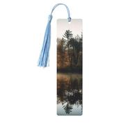 Lot de 5 marque-pages en bois pour homme et femme - Marque-pages uniques faits à la main avec pampille - Motif arbres - Réflexion sur un lac - Cadeau d'anniversaire pour les amateurs de livres, les