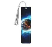 Lot de 5 marque-pages en bois pour homme et femme - Marque-pages uniques faits à la main avec pampille - Motif terre bleue dans l'espace - Cadeau d'anniversaire pour les amateurs de livres, les