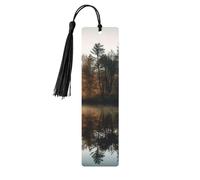 Lot de 5 marque-pages en bois pour homme et femme - Marque-pages uniques faits à la main avec pampille - Motif arbres - Réflexion sur un lac - Cadeau d'anniversaire pour les amateurs de livres, les