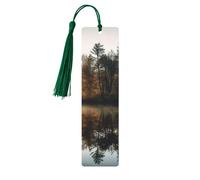 Lot de 5 marque-pages en bois pour homme et femme - Marque-pages uniques faits à la main avec pampille - Motif arbres - Réflexion sur un lac - Cadeau d'anniversaire pour les amateurs de livres, les