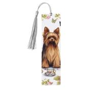 Lot de 5 marque-pages en bois pour homme et femme - Marque-pages uniques faits à la main avec pompon - Yorkshire Terrier - Cadeau d'anniversaire pour les amateurs de livres, les enseignants