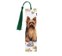 Lot de 5 marque-pages en bois pour homme et femme - Marque-pages uniques faits à la main avec pompon - Yorkshire Terrier - Cadeau d'anniversaire pour les amateurs de livres, les enseignants