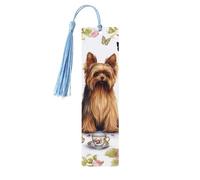 Lot de 5 marque-pages en bois pour homme et femme - Marque-pages uniques faits à la main avec pompon - Yorkshire Terrier - Cadeau d'anniversaire pour les amateurs de livres, les enseignants