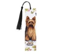 Lot de 5 marque-pages en bois pour homme et femme - Marque-pages uniques faits à la main avec pompon - Yorkshire Terrier - Cadeau d'anniversaire pour les amateurs de livres, les enseignants