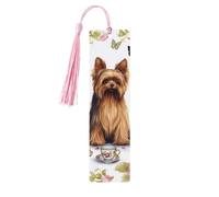 Lot de 5 marque-pages en bois pour homme et femme - Marque-pages uniques faits à la main avec pompon - Yorkshire Terrier - Cadeau d'anniversaire pour les amateurs de livres, les enseignants