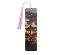 Lot de 5 marque-pages en bois pour homme et femme - Motif bateau de pirate - Marque-page unique fait à la main avec pompon - Marque-page artisanal pour les amateurs de livres, cadeau d'anniversaire