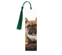 Lot de 5 marque-pages en bois pour homme et femme, motif bouledogue français, marque-pages uniques faits à la main avec pampille pour les amateurs de livres, cadeau d'anniversaire, enseignants