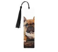 Lot de 5 marque-pages en bois pour homme et femme, motif bouledogue français, marque-pages uniques faits à la main avec pampille pour les amateurs de livres, cadeau d'anniversaire, enseignants