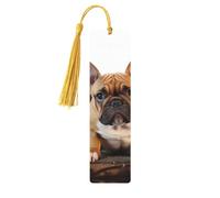 Lot de 5 marque-pages en bois pour homme et femme, motif bouledogue français, marque-pages uniques faits à la main avec pampille pour les amateurs de livres, cadeau d'anniversaire, enseignants