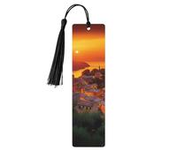 Lot de 5 marque-pages en bois pour homme et femme, motif coucher de soleil italien, marque-pages uniques faits à la main avec pampille pour les amateurs de livres, cadeau d'anniversaire pour