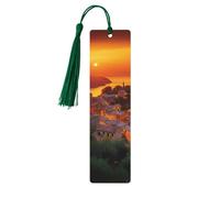 Lot de 5 marque-pages en bois pour homme et femme, motif coucher de soleil italien, marque-pages uniques faits à la main avec pampille pour les amateurs de livres, cadeau d'anniversaire pour