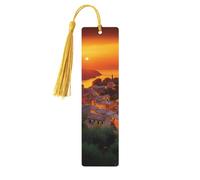 Lot de 5 marque-pages en bois pour homme et femme, motif coucher de soleil italien, marque-pages uniques faits à la main avec pampille pour les amateurs de livres, cadeau d'anniversaire pour