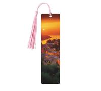 Lot de 5 marque-pages en bois pour homme et femme, motif coucher de soleil italien, marque-pages uniques faits à la main avec pampille pour les amateurs de livres, cadeau d'anniversaire pour