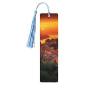 Lot de 5 marque-pages en bois pour homme et femme, motif coucher de soleil italien, marque-pages uniques faits à la main avec pampille pour les amateurs de livres, cadeau d'anniversaire pour