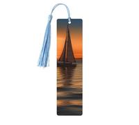 Lot de 5 marque-pages en bois pour homme et femme, motif coucher de soleil, plage, voilier, marque-pages uniques faits à la main avec pampille, marque-page pour les amateurs de livres, cadeau
