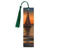 Lot de 5 marque-pages en bois pour homme et femme, motif coucher de soleil, plage, voilier, marque-pages uniques faits à la main avec pampille, marque-page pour les amateurs de livres, cadeau