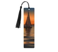 Lot de 5 marque-pages en bois pour homme et femme, motif coucher de soleil, plage, voilier, marque-pages uniques faits à la main avec pampille, marque-page pour les amateurs de livres, cadeau