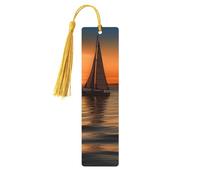 Lot de 5 marque-pages en bois pour homme et femme, motif coucher de soleil, plage, voilier, marque-pages uniques faits à la main avec pampille, marque-page pour les amateurs de livres, cadeau
