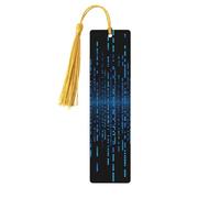Lot de 5 marque-pages en bois pour homme et femme - Motif matrice binaire bleue - Marque-page unique fait à la main avec pompon - Marque-page pour les amateurs de livres, les anniversaires, les