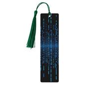 Lot de 5 marque-pages en bois pour homme et femme - Motif matrice binaire bleue - Marque-page unique fait à la main avec pompon - Marque-page pour les amateurs de livres, les anniversaires, les