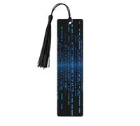 Lot de 5 marque-pages en bois pour homme et femme - Motif matrice binaire bleue - Marque-page unique fait à la main avec pompon - Marque-page pour les amateurs de livres, les anniversaires, les
