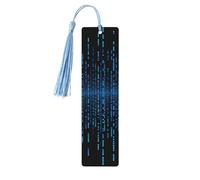 Lot de 5 marque-pages en bois pour homme et femme - Motif matrice binaire bleue - Marque-page unique fait à la main avec pompon - Marque-page pour les amateurs de livres, les anniversaires, les