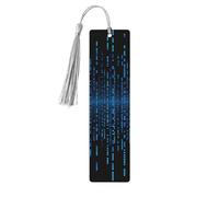 Lot de 5 marque-pages en bois pour homme et femme - Motif matrice binaire bleue - Marque-page unique fait à la main avec pompon - Marque-page pour les amateurs de livres, les anniversaires, les