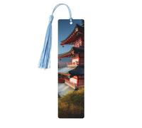 Lot de 5 marque-pages en bois pour homme et femme Motif paysage du mont Fuji du Japon Fait à la main avec pompon Pendentif Artisanat Marque-page pour les amateurs de livres, cadeau d'anniversaire et
