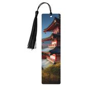 Lot de 5 marque-pages en bois pour homme et femme Motif paysage du mont Fuji du Japon Fait à la main avec pompon Pendentif Artisanat Marque-page pour les amateurs de livres, cadeau d'anniversaire et