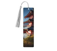 Lot de 5 marque-pages en bois pour homme et femme Motif paysage du mont Fuji du Japon Fait à la main avec pompon Pendentif Artisanat Marque-page pour les amateurs de livres, cadeau d'anniversaire et