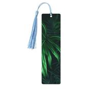Lot de 5 marque-pages en bois pour homme et femme - Motif plante tropicale de la jungle verte - Marque-pages uniques faits à la main avec pompon - Marque-page artisanal pour les amateurs de livres