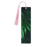 Lot de 5 marque-pages en bois pour homme et femme - Motif plante tropicale de la jungle verte - Marque-pages uniques faits à la main avec pompon - Marque-page artisanal pour les amateurs de livres