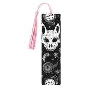 Lot de 5 marque-pages en bois pour homme et femme, motif tête de mort, chat, lune, marque-pages gothiques uniques faits à la main avec pampille, marque-page pour les amateurs de livres, cadeau