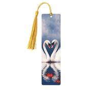 Lot de 5 marque-pages en bois pour homme et femme - Pour la Saint-Valentin, couple de cygnes et cœurs - Marque-pages uniques faits à la main avec pompon - Marque-page pour les amateurs de livres, les