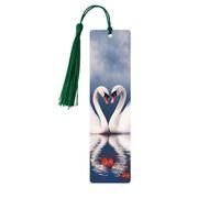 Lot de 5 marque-pages en bois pour homme et femme - Pour la Saint-Valentin, couple de cygnes et cœurs - Marque-pages uniques faits à la main avec pompon - Marque-page pour les amateurs de livres, les