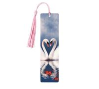 Lot de 5 marque-pages en bois pour homme et femme - Pour la Saint-Valentin, couple de cygnes et cœurs - Marque-pages uniques faits à la main avec pompon - Marque-page pour les amateurs de livres, les
