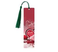 Lot de 5 marque-pages en bois pour homme et femme - Pour la Saint-Valentin - Fait à la main - Avec pompon - Pour les amateurs de livres, les anniversaires, les enseignants