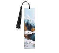 Lot de 5 marque-pages en bois pour homme et femme - Scène d'hiver - Montagnes et neige - Marque-pages uniques faits à la main avec pompon - Marque-page pour les amateurs de livres, cadeau