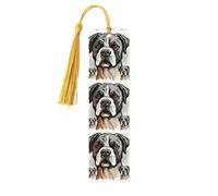 Lot de 5 marque-pages en bois pour homme et femme - Tête de bouledogue américain - Marque-page unique fait à la main avec pompon - Marque-page artisanal pour les amateurs de livres, cadeaux
