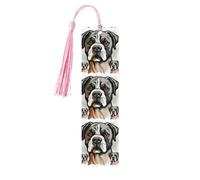 Lot de 5 marque-pages en bois pour homme et femme - Tête de bouledogue américain - Marque-page unique fait à la main avec pompon - Marque-page artisanal pour les amateurs de livres, cadeaux