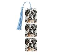 Lot de 5 marque-pages en bois pour homme et femme - Tête de bouledogue américain - Marque-page unique fait à la main avec pompon - Marque-page artisanal pour les amateurs de livres, cadeaux