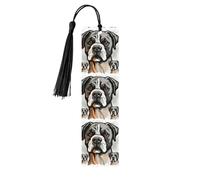 Lot de 5 marque-pages en bois pour homme et femme - Tête de bouledogue américain - Marque-page unique fait à la main avec pompon - Marque-page artisanal pour les amateurs de livres, cadeaux