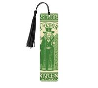 Lot de 5 marque-pages en bois pour la Saint-Patrick - Fait à la main - Imprimé double face - Avec pompons noirs - Cadeau pour les amateurs de livres, femmes et hommes